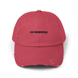 Clingman Fitness Distressed Cap, 'Stay Uncomfortable' Gym Hat